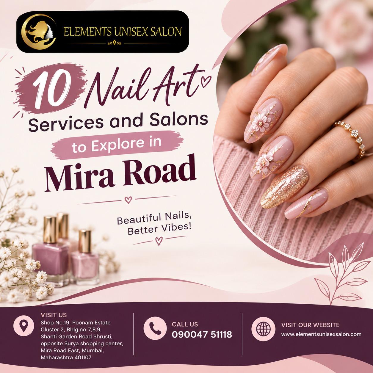 Nail art designs and services at a salon in Mira Road
