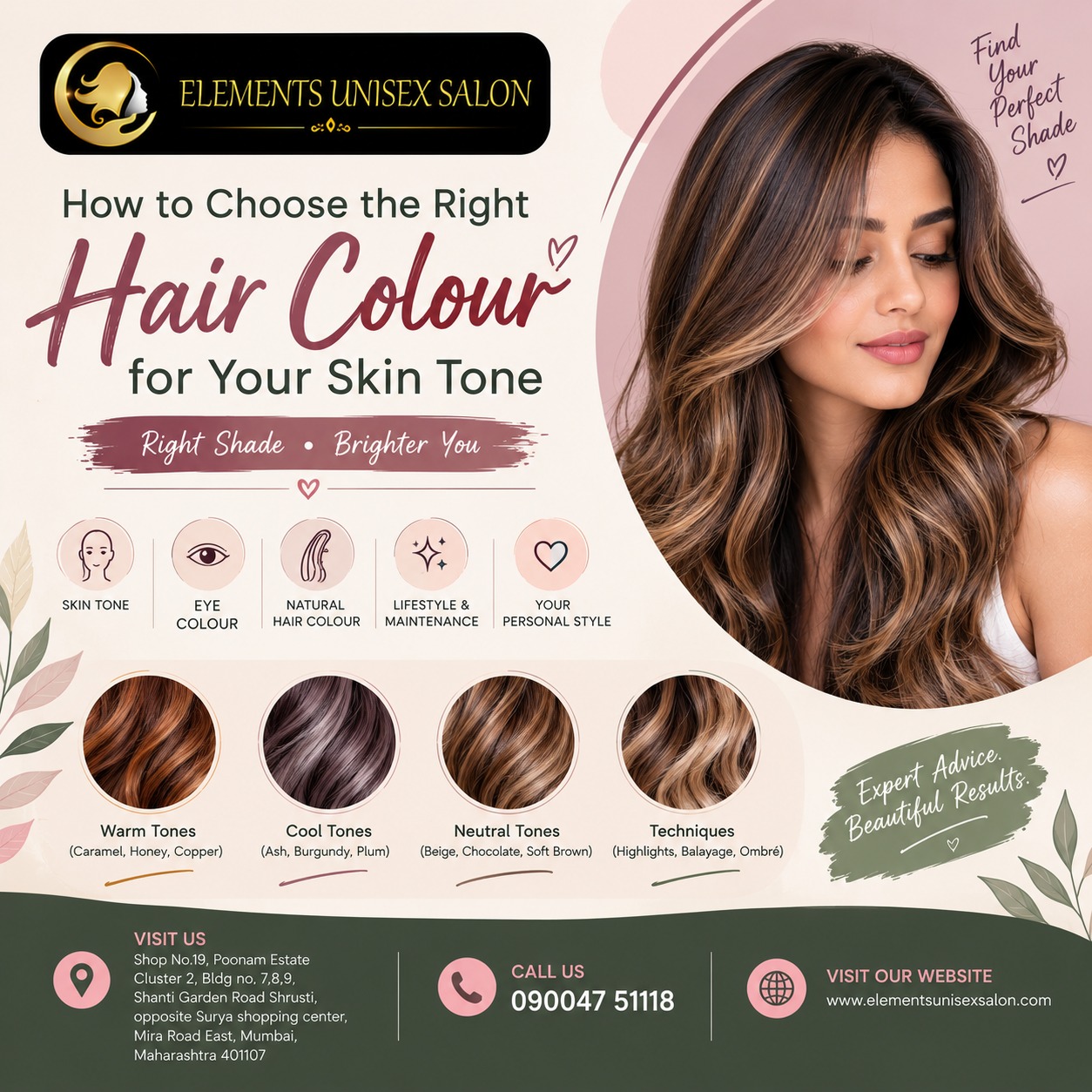 Hair colour shades chosen to complement different skin tones