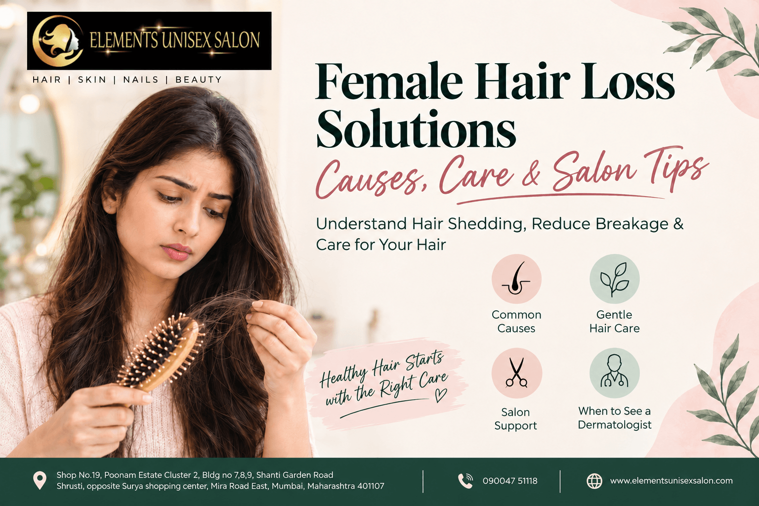 Female Hair Loss Solutions – Causes, Care and Salon Tips at Elements Unisex Salon in Mira Road